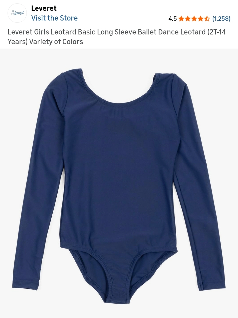 Leveret Girls' Long Sleeve Ballet Leotard - Navy